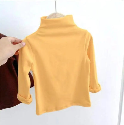 Autumn Winter Children Boys Girls T-shirts Kids Tops Turtleneck Solid Long Sleeve Soft Warm Fleece Bottoming Shirts for Kids