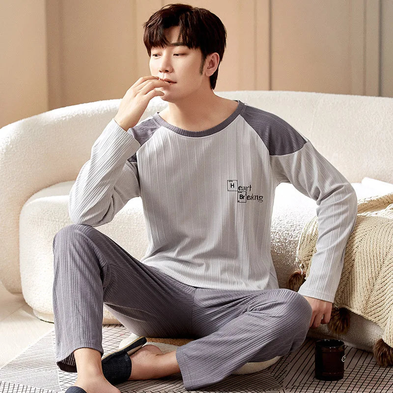 100% Cotton Men Pajamas Set Long Sleeve Pijama for Male S-XXXL Size Homewear Pure Cotton Loungewear Nightie Sleepwear Man Pyjama