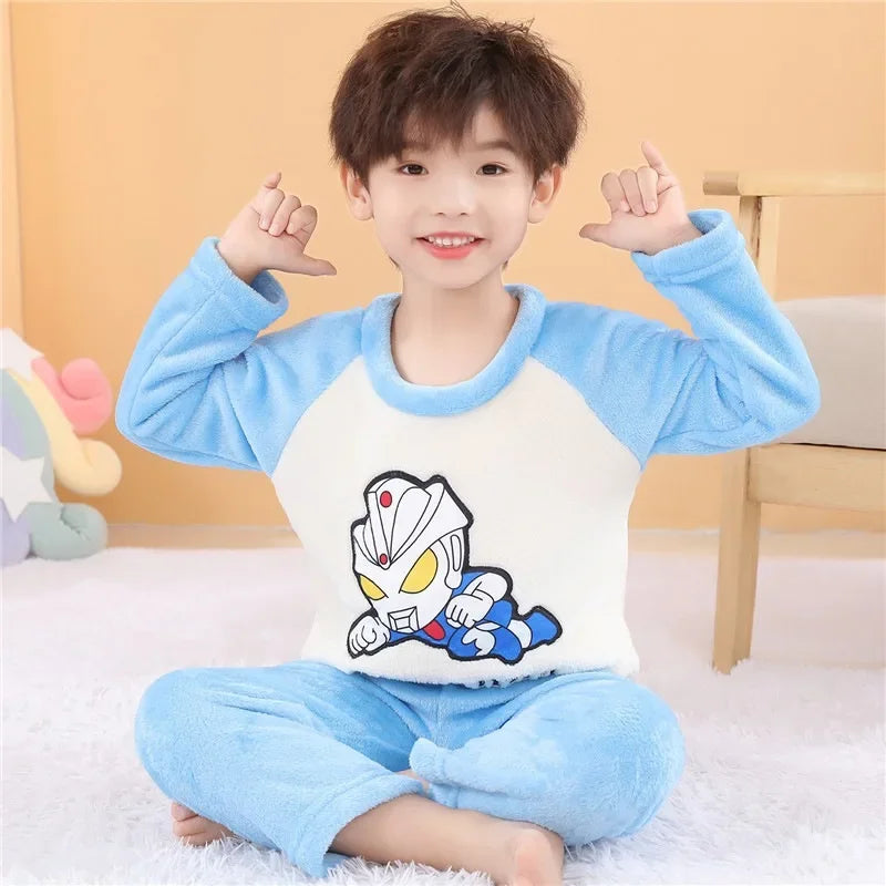 2025 Autumn Winter Children Flannel Pajamas Sets Cute Anime Cartoon Girl Pijamas Boy Warm Sleepwear Miniso Kids Homewear Clothes