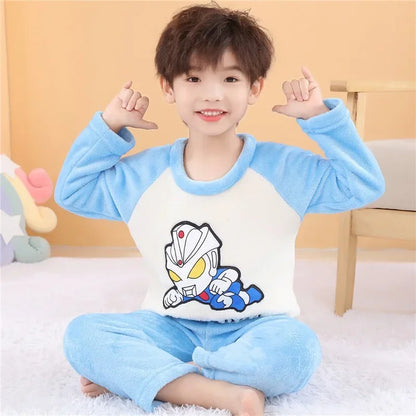 2025 Autumn Winter Children Flannel Pajamas Sets Cute Anime Cartoon Girl Pijamas Boy Warm Sleepwear Miniso Kids Homewear Clothes