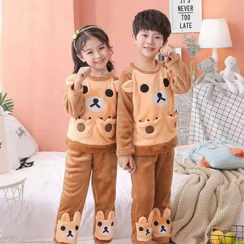 New Winter Children Pajamas Girls Princess Loungewear Coral Fleece Kids Pijamas Warm Flannel Sleepwear Homewear teen Pyjama Set