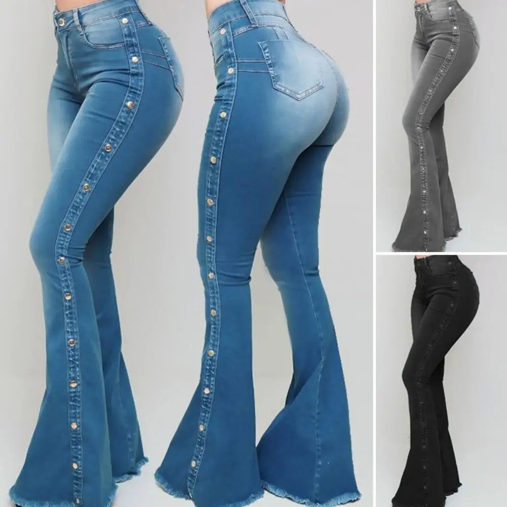 Stylish Flare Jeans  Control Tummy Skin-Touch Skinny Flare Jeans  Women Wide Leg Flare Denim Trousers