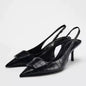 TRAF Women’s Black Bow High Heels Sexy Pointed Slim Heel Slingback Sandals Pumps 2025 Summer Elegant Party Woman Heeled Shoes