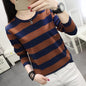 Autumn Loose Pure Cotton Long Sleeve T-shirt Women Clothing Middle-aged Mom Base Shirt Striped Top