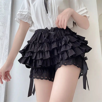 Womens Lace Ruffle Bloomers Shorts Layered Pettipants Victorian Pumpkin Pants Panties Booty Shorts Lolita Dress Safety Shorts