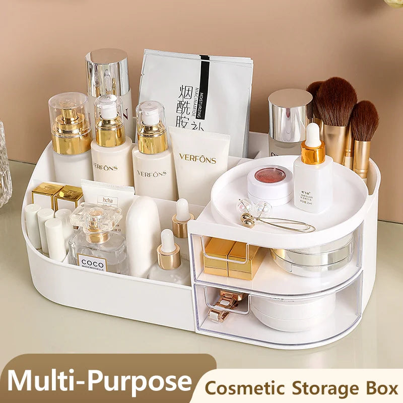 Large Capacity Cosmetic Storage Box with Clear Drawer - Multi-functional Makeup Organizer for Dressing Table Skincare Products