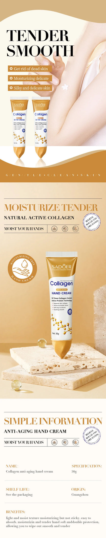 1/2pcs SADOER Collagen Hand Cream Hands Skin Friming Moisturizing Brightening Hydrating Hands Creams Hand Skin Care Products