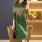 Elegant Stand Collar All-match Gradient Knitted Dress Women's Clothing Autumn Winter New Loose Office Lady Midi Dress