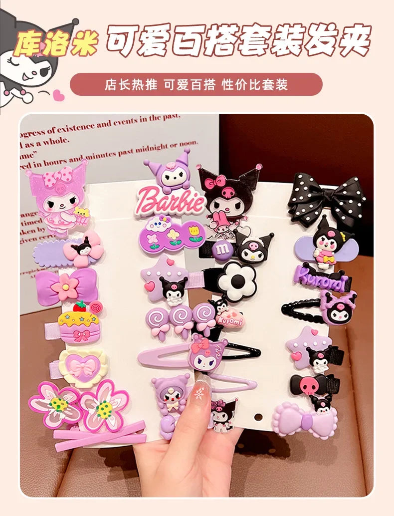 14 Pieces Sanrio Kuromi Stretch Bow Headband Children's Cute Double Ponytail Leather Band Hair Accessory Student Holiday Gift