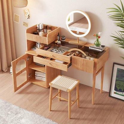 Designs Modern Bedroom Makeup Vanities Glass Wooden Makeup Dressing Table With Mirror