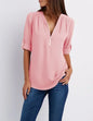 Summer Women Cool Loose Shirt Deep V Neck Chiffon Blouse Casual Ladies Tops Sexy Zipper Pullover Plus Size Long Sleeve Fashion