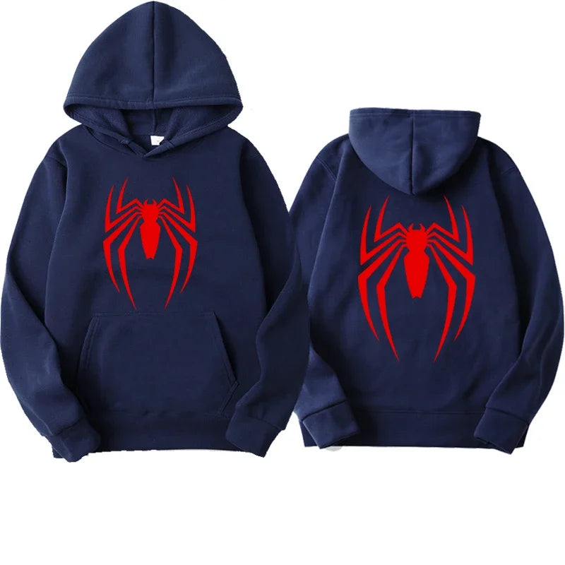 Autumn and Winter New Men's Hoodie Street Fashion Spider Print Sweatshirt Fleece Casual Fun Loose Hoodie Spiderman Men's Top