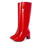 Autumn Winter Women‘s High Knee Boots Patent Leather Knee High Boots Women Waterproof White Red Black Party Fetish Shoes Lady