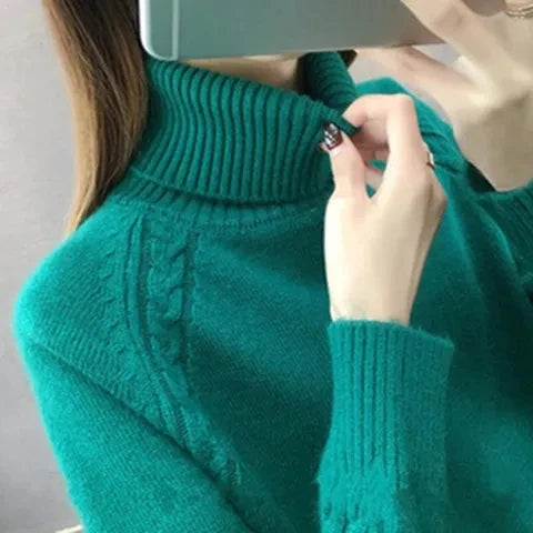 Women's Turtleneck Sweater Fall Winter New Loose Warm Knit Pullover Tops Candy Colors Knitwear Jumper Korean Soft Casual Poleras