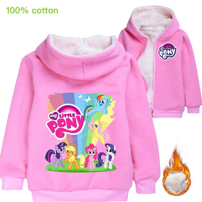 Little Pony Unicorn Winter Hooded Sweater Warm Zipper Jacket for Kids Boy Girl