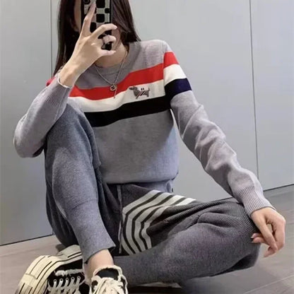 Women Golf Suit Two Piece Set Golf Sweaters Autumn Golf Suits Korean Windproof Knit Top Casual Women's Golf Pants Sweater