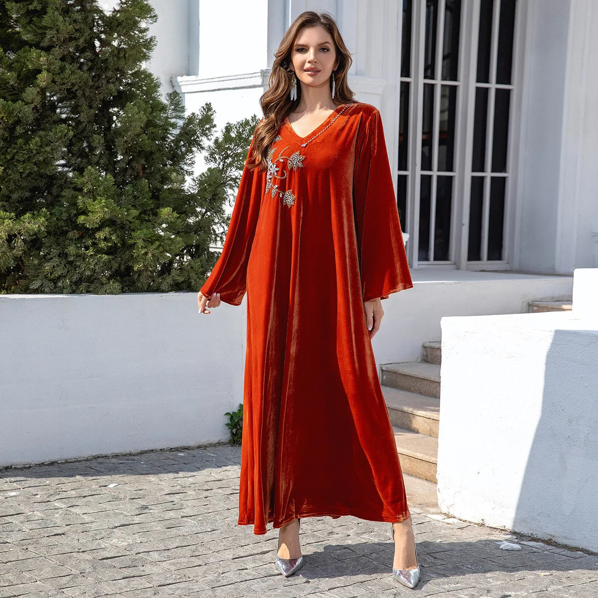 OME Muslim Robe Women's Korean Velvet Autumn/Winter Dress Abaya Dubai Robe