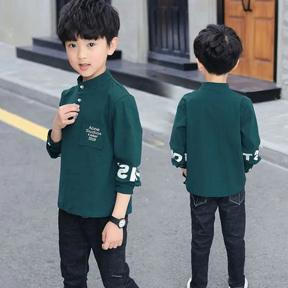 Spring Autumn Fashion Letter Y2K Boy's Shirt Cotton Long Sleeve Kids Pullover Trend Children's Clothing Kawaii Blouses Cute Tops