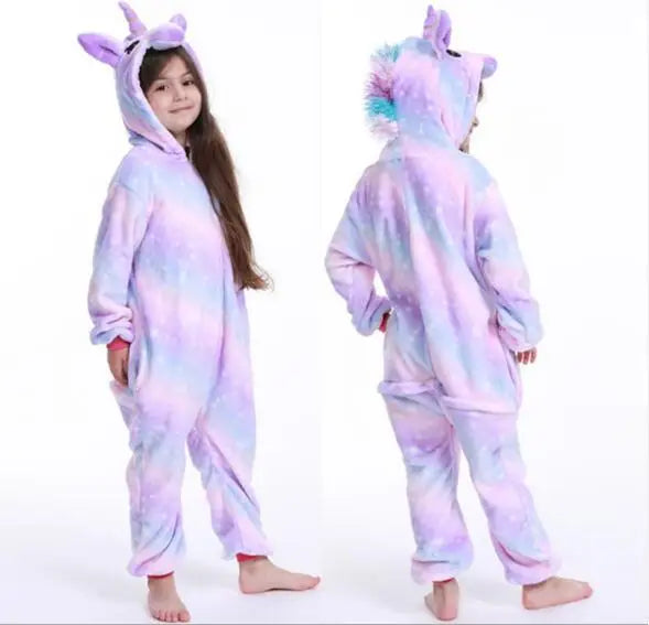 New Children Pajamas Winter Sleepwear Boys Onesies Girls Pyjama Set Cute Stitch Unicorn Skeleton Animal Kids Pijamas Jumpsuit