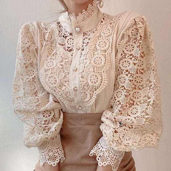 Fashion Long Sleeve Women Blouse Hollow Out Lace Blouse Shirt Tops Women Blusas Mujer De Moda Blouses Femme Women Shirts