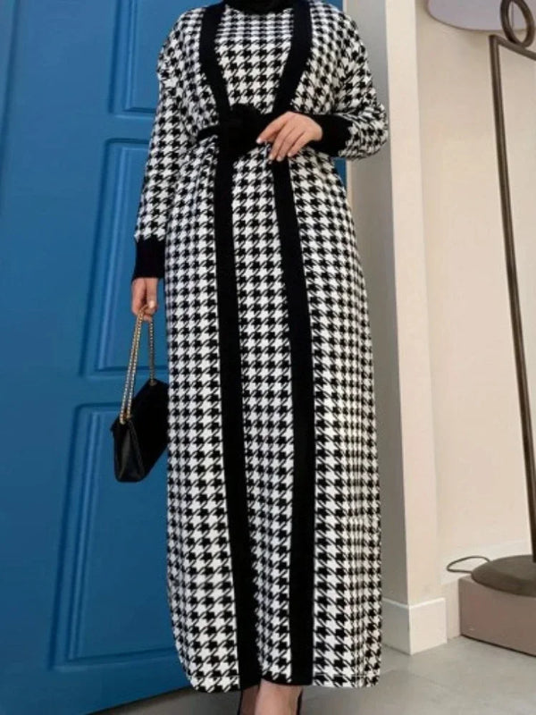 Women Eid Muslim Abayas Long Coat with Dress 2 Piece Set Jacket Musulman Ensemble Autumn Morocco Long Robe Dubai Abaya Kaftan