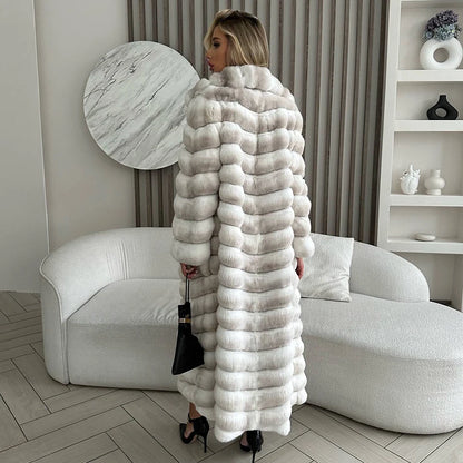 New Natural Rabbit Fur Coats Women Long Real Rex Rabbit Fur Jacket Winter Warm Best Selling