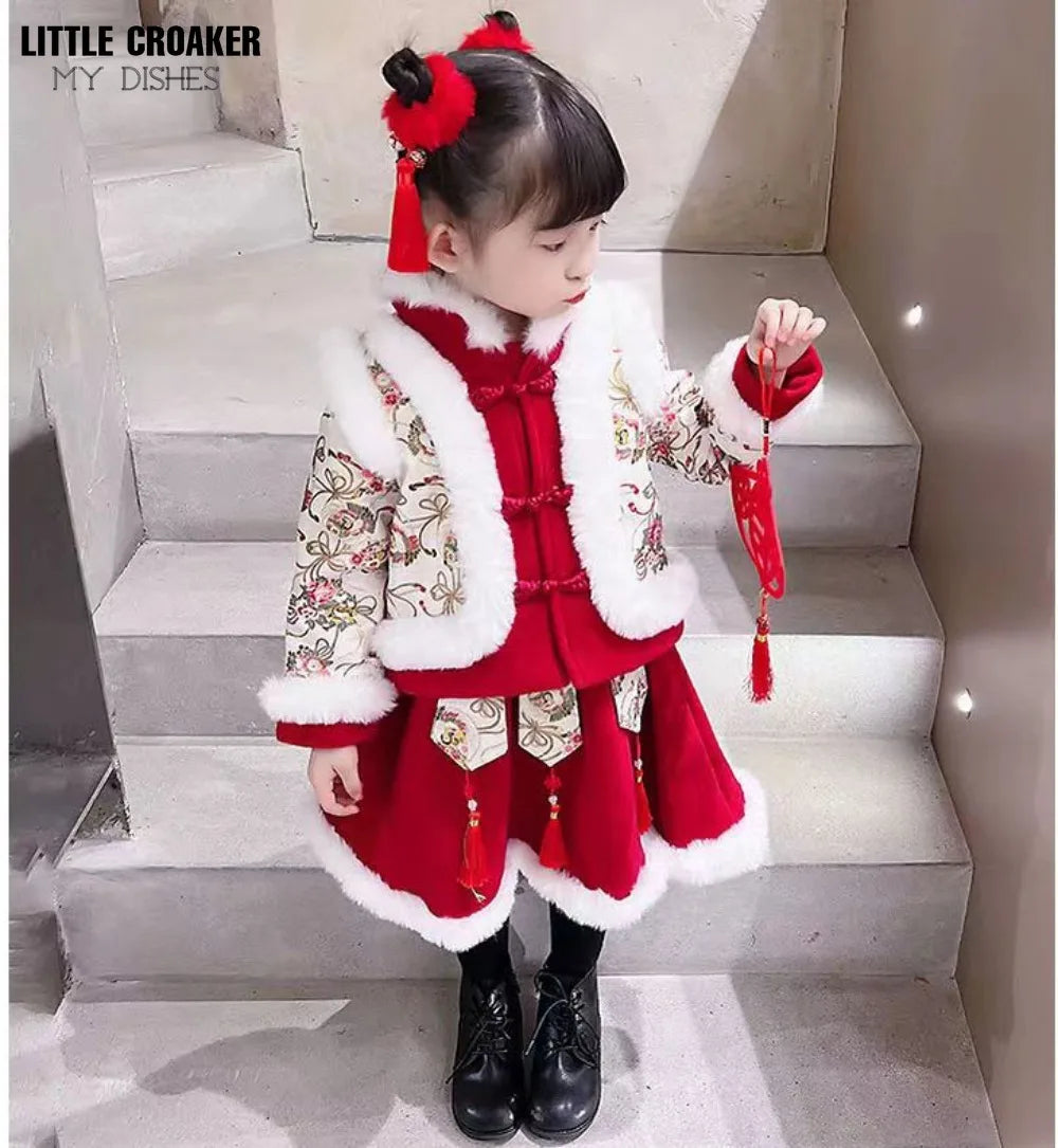 Winter Quilted Hanfu Dress Children Costume Child Kids Carnival Cosplay Costume Chinese Ancient Hanfu Girls Hanfu New Year