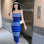 Pullover Knitting Camis High Waist Midi Sleeveless Dress Sheath Vestidos Sexy Women Rib Stripped Maxi Spaghetti Strap Robe Mujer