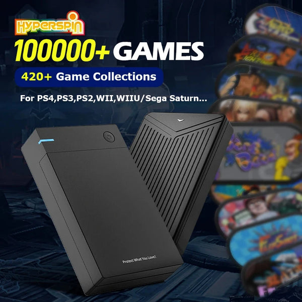 Hyperspin HDD WIth 100000 Retro Game For PS4/PS3/PS2/Wii/Wiiu/SS/PSP/N64 External Portable Hard Drive Disk for Win PC/Laptop