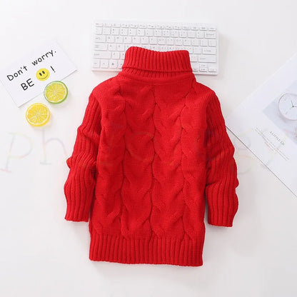 PHILOLOGY 2T-8T pure color winter boy girl kid thick Knitted bottoming turtleneck shirts solid high collar pullover sweater