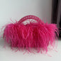 Pearl Bead Bag With Feather Fur Designer Brand Clear Acrylic Crystal Stone Box Tote Handbag Women Handmade Party Purse