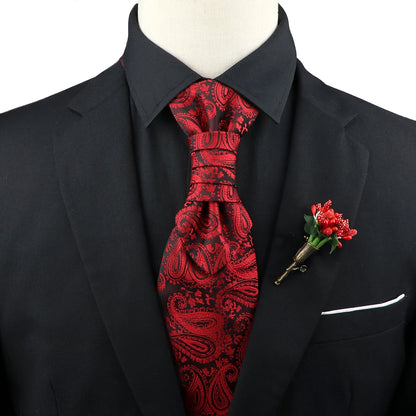 New Men's Premium Paisley Tie Brooch Set Red Black Blue Ajustable Neck Tie Luxury Classic Suit Tuxedo Groom Wedding Accessories