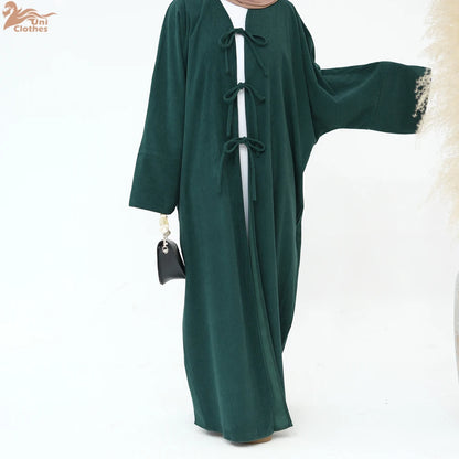 Arabic Women Corduroy Abaya Dress Ramadan Eid Dubai Modest Cardigan Islamic Party Robe Fashion Turkey Winter Solid Coat