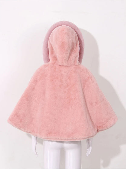 Toddler Baby Girls Cute Carseat Poncho Faux Fur Hooded Cape Cloak Thicken Fleece Jacket Coat Winter Outerwear Little Girls Coat