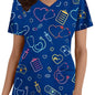 Surgical Uniforms Woman Heart Printed V-Neck Nurses Tops Short Sleeve Patch Pocket Medical Uniforms Surgical Uniforms Nursing