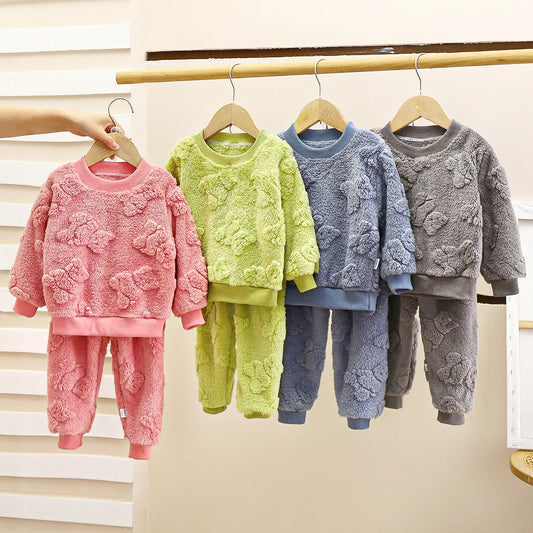 Children's Pajama Set Flannel Warm Sleepwear for Kids Thicken Boys Clothes Sets Girls Pijama Winter Baby Thermal Underwear