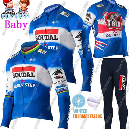 Kids Soudal Quick Step 2025 Cycling Jersey Winter Set World Champion Boys Girl Cycling Clothing Bike Thermal Jacket Suit Maillot