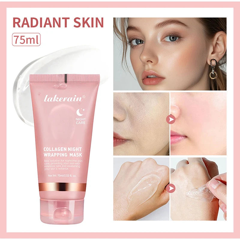 100g Pink Collagen Jelly Cream Peel-off Collagen Night Cream Mask Gentle Essence Shrinks Pores Moisturizes Brighten Serum Gel