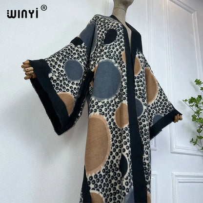 WINYI winter coat Africa women Retro print tassel Luxury Fur Loose OverCoat Thick Warm long down coat Europe cardigan new abaya