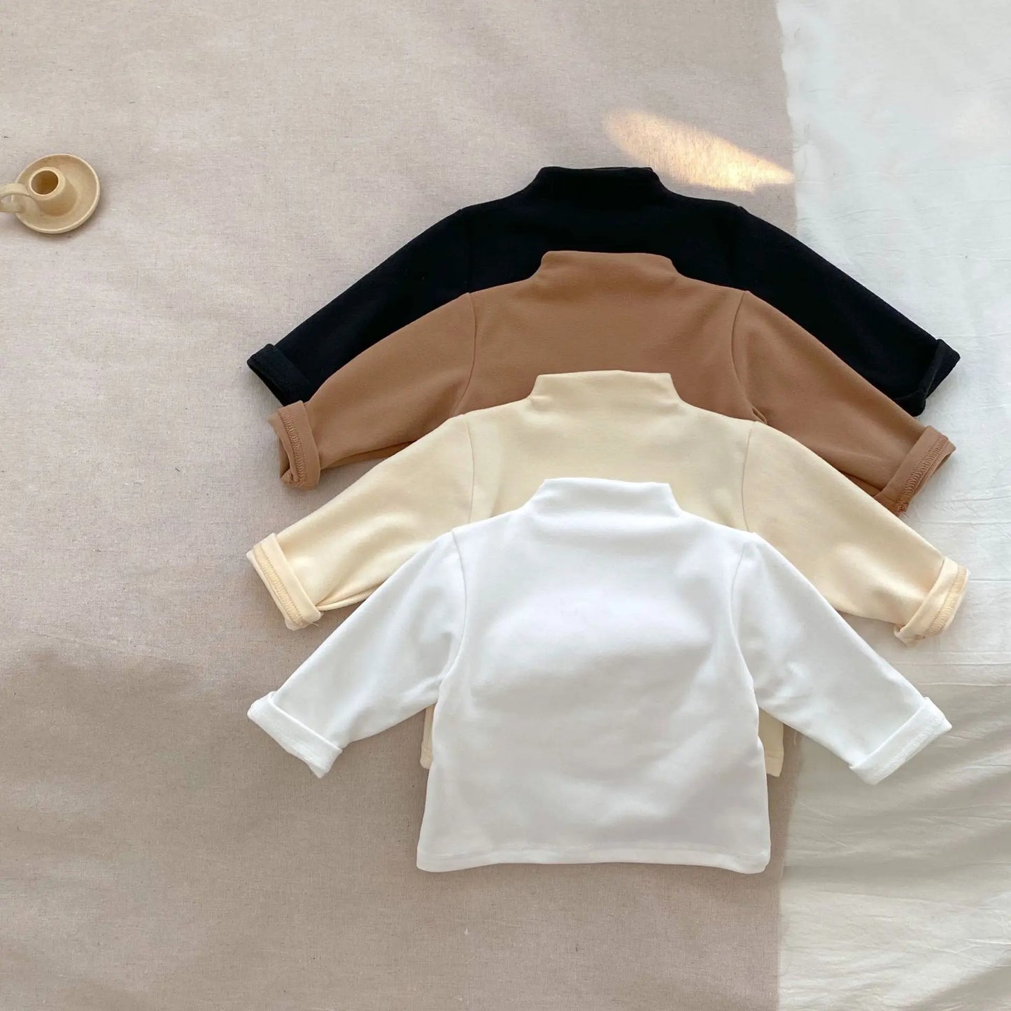 Autumn Winter Fashion Boy Baby Solid Turtleneck Long Sleeves Bottoming Shirt Girl Infant Cotton Casual T-shirt Kid Tops Clothes