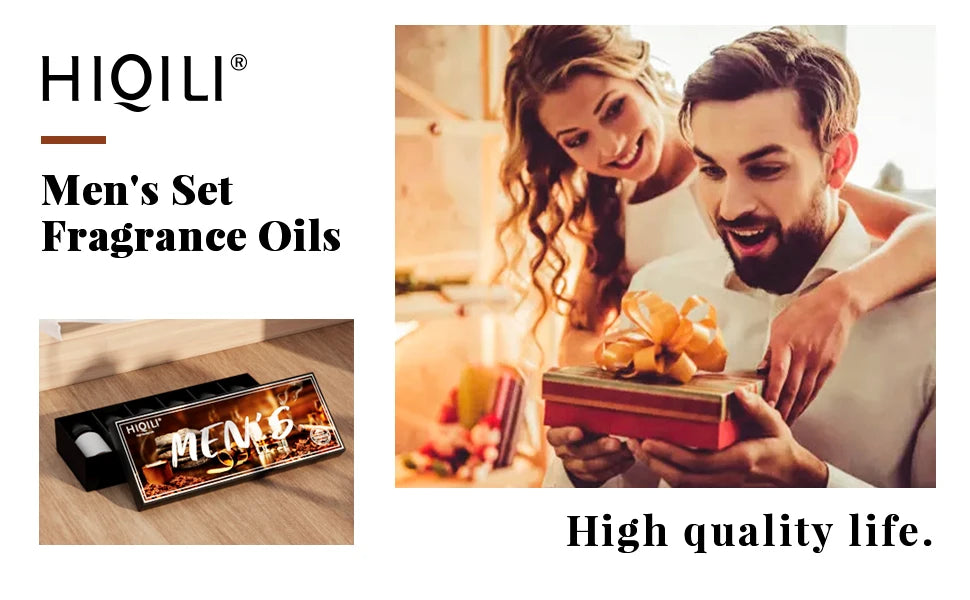 HIQILI Mens Fragrance Oils Set, Essential Oils for Aromatherapy, Pure Perfume Oil Aroma Oil for Car Diffuser Candles Making