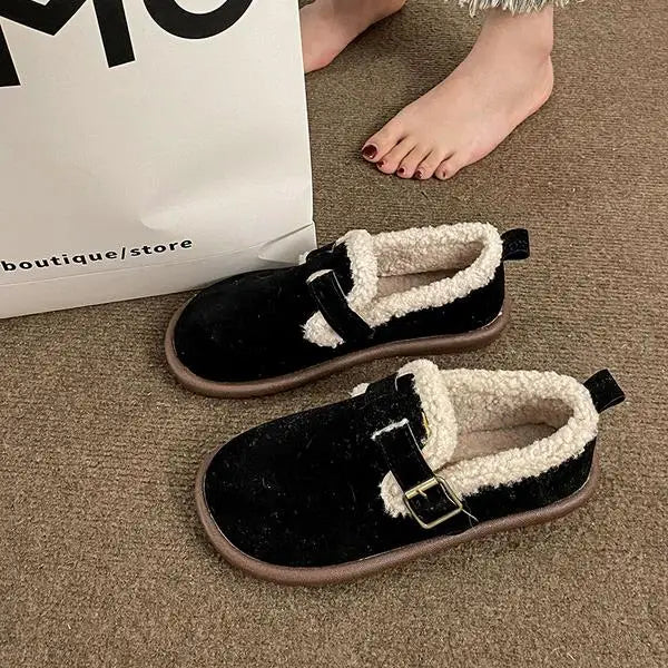 Soft Round Toe Winter Shoes Women Casual Female Sneakers Flats Clogs Platform Loafers With Fur Autumn Dress Retro Creepers New