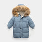 Winter Girls Down Jacket Keep Warm Fur Collar Fashion Little Princess Coat Hooded Boys Long Parkas Outerwear Children Clothing