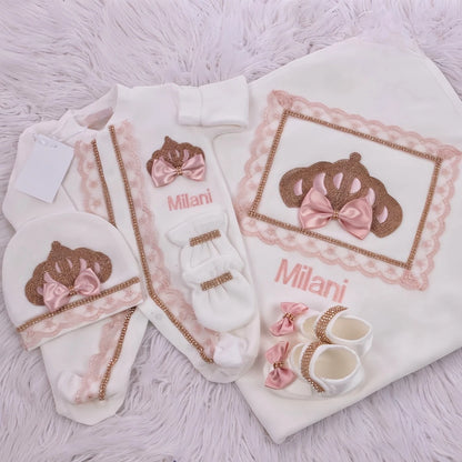 5pcs Newborn Baby Lace Girl Outfits Set Kids Clothing Real Cotton Infant Care Products Body Suit Shirt Pants