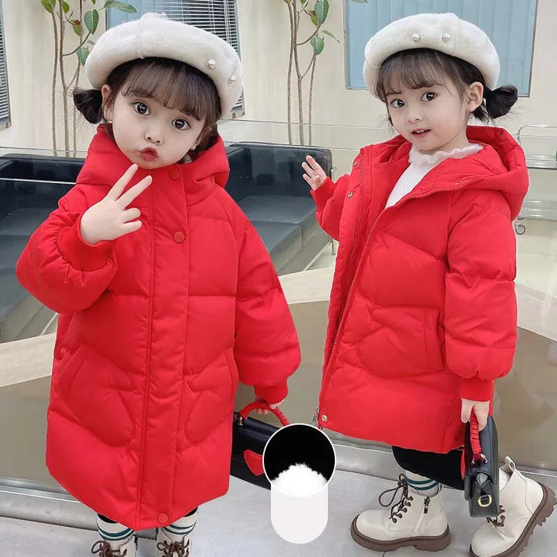 New Autumn Winter Girls Jacket Keep Warm Fashion Little Princess Coat Hooded Zipper Baby Outerwear Birthday Gift Kids Clothes