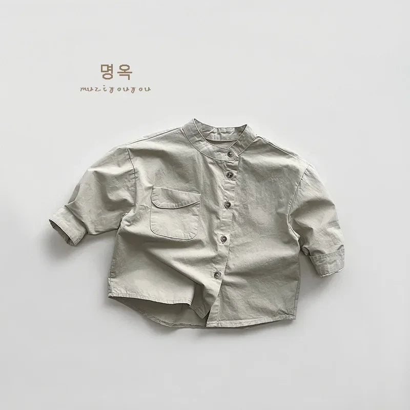 2025 Spring Autumn New Style Baby Boys Shirts Japan Style Soft Solid Simple Cotton Comfortable Fashion Kids Boy Blouse