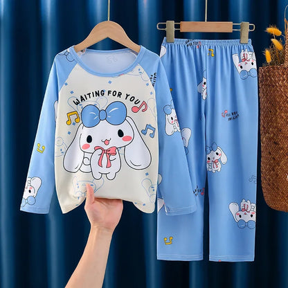 2025 Autumn Kawaii Miniso Children Milk Silk Pajamas Sets Girl Boy Sleepwear Korean Kids Homewear Clothes Cute Anime Loungewear