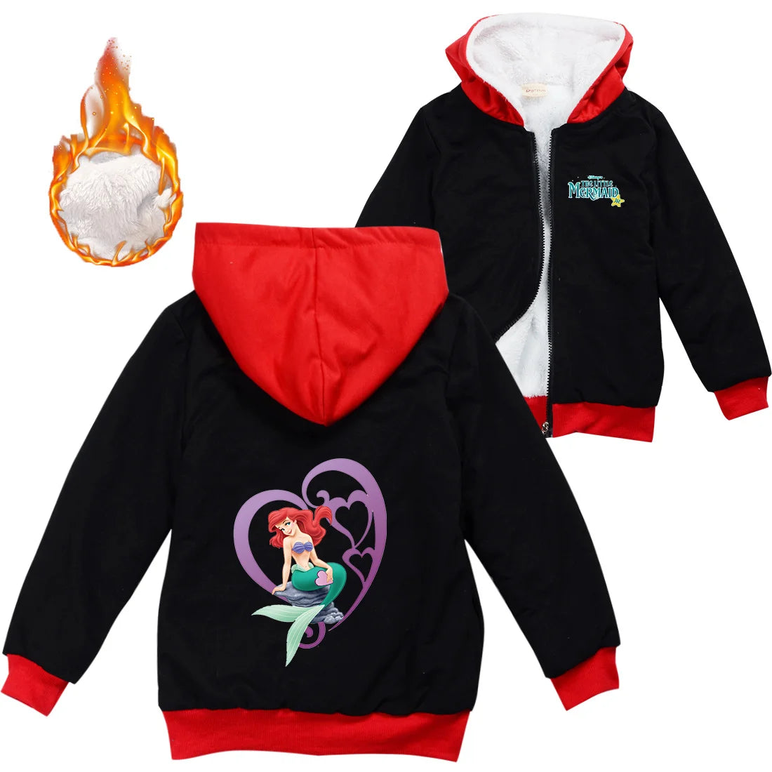 Winter Thick Boys Girls With Zipper Coats The Little Mermaid keep Warm Hoodies Jackets Children Casual Outerwear Sweatshirt