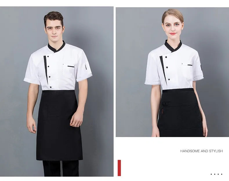 Summer Chef Uniform Kitchen Hotel Cafe Cooking Work Clothes Short Sleeve Shirt Catering Cook Jacket Tops for Man Women