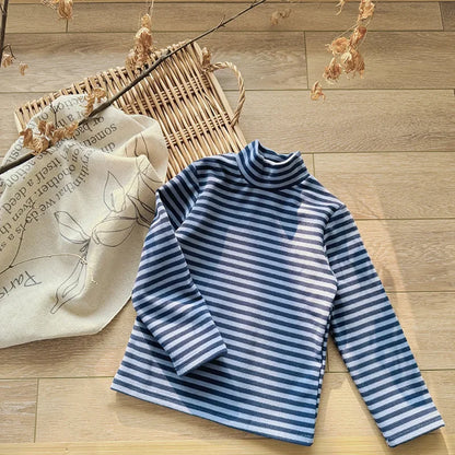 2025 Girls T-shirts Autumn Winter Children Bottom Stripe Tops for Kids High Collar Boys Undershirts Toddler Blouse Baby Clothing